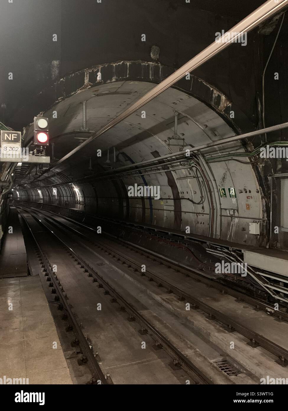 Underground metro rail and tunnel in the city Stock Photo