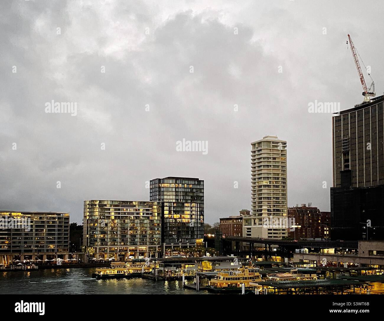 Circular Quay Ferry Terminal in Sydney, Australia at dusk - Smartphone Captured Stock Image