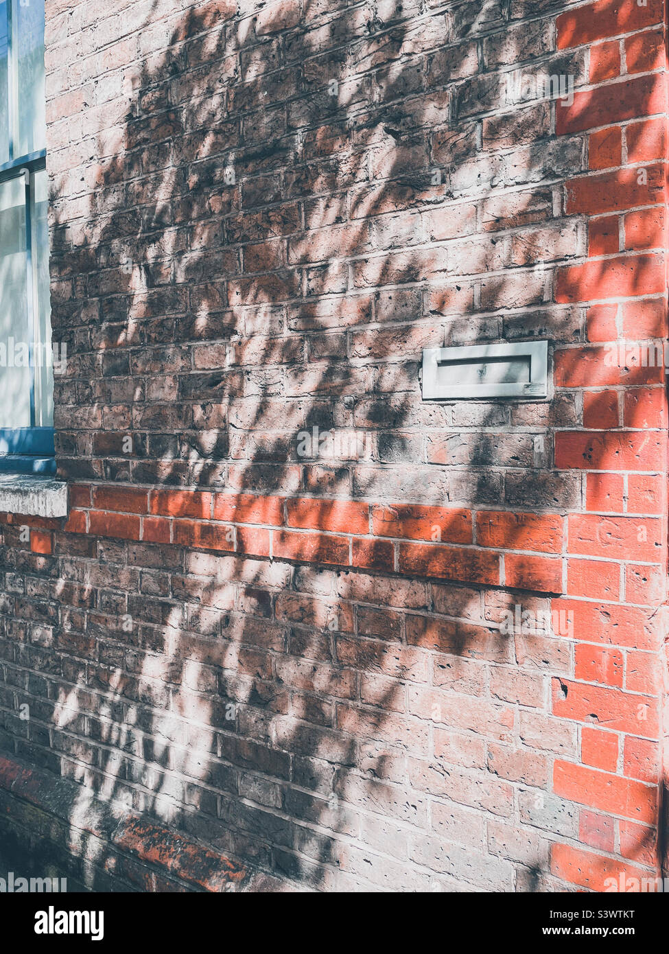 Sun dappled brick wall Stock Photo