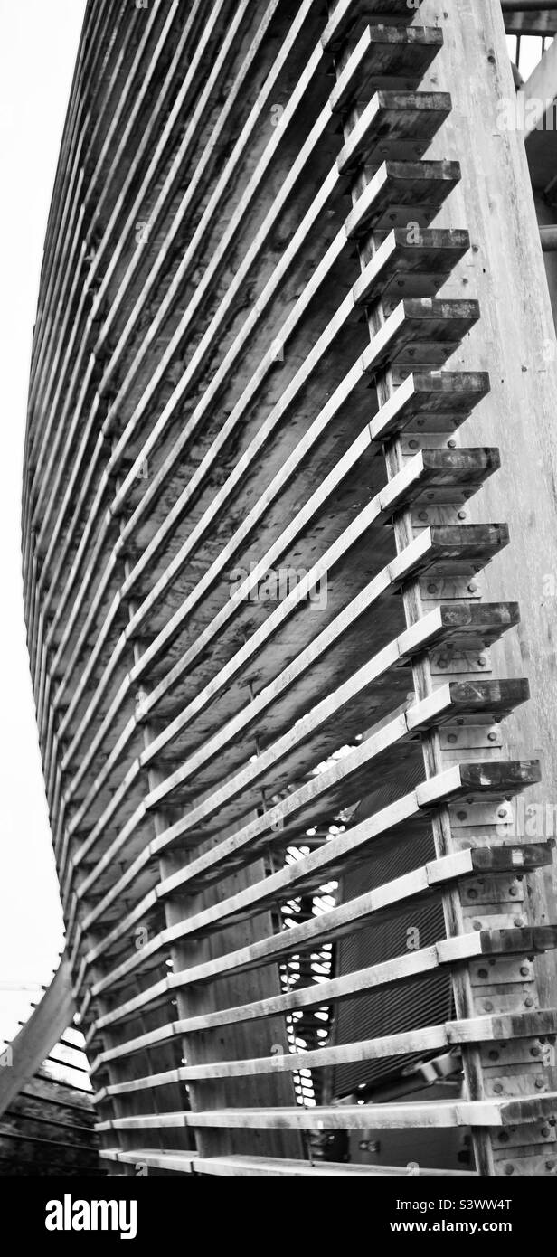 Wood and steel architecture in black and white. - Smartphone Captured Stock Image