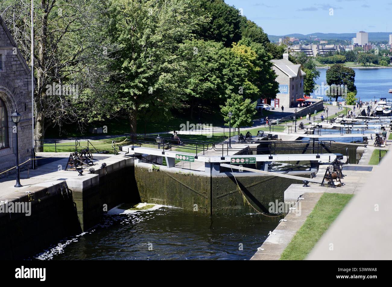 The Ottawa Locks 1-8 on the Rideau Canal an UNESCO world heritage site on a beautiful sunny summers day. - Smartphone Captured Stock Image