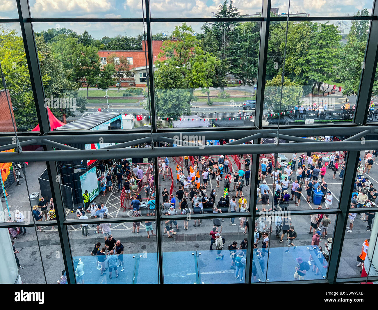 Crowds outside old Trafford Lancashire cricket club - Smartphone Captured Stock Image