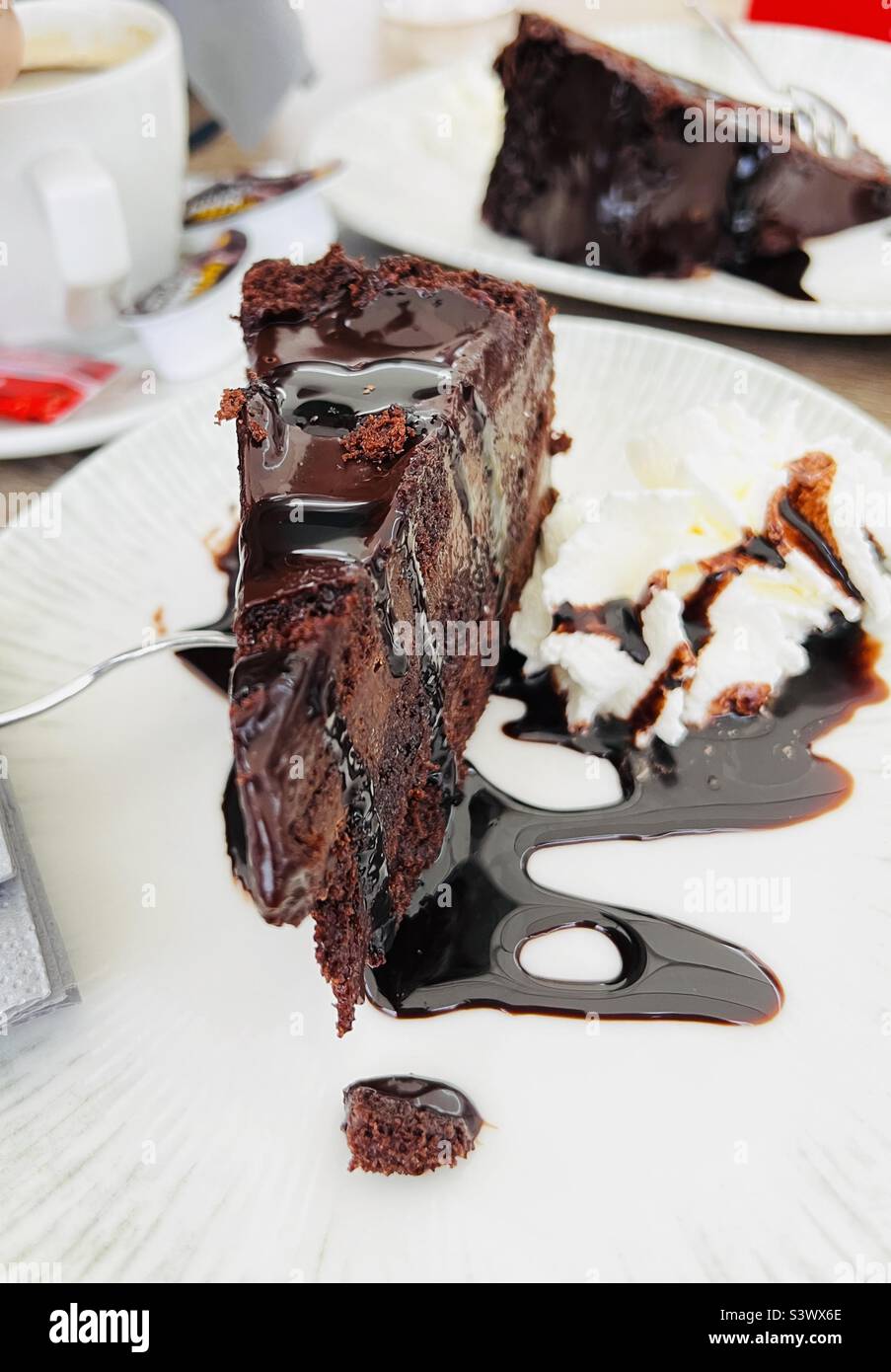 chocolate cake in cafe shop sommer freizeit Stock Photo