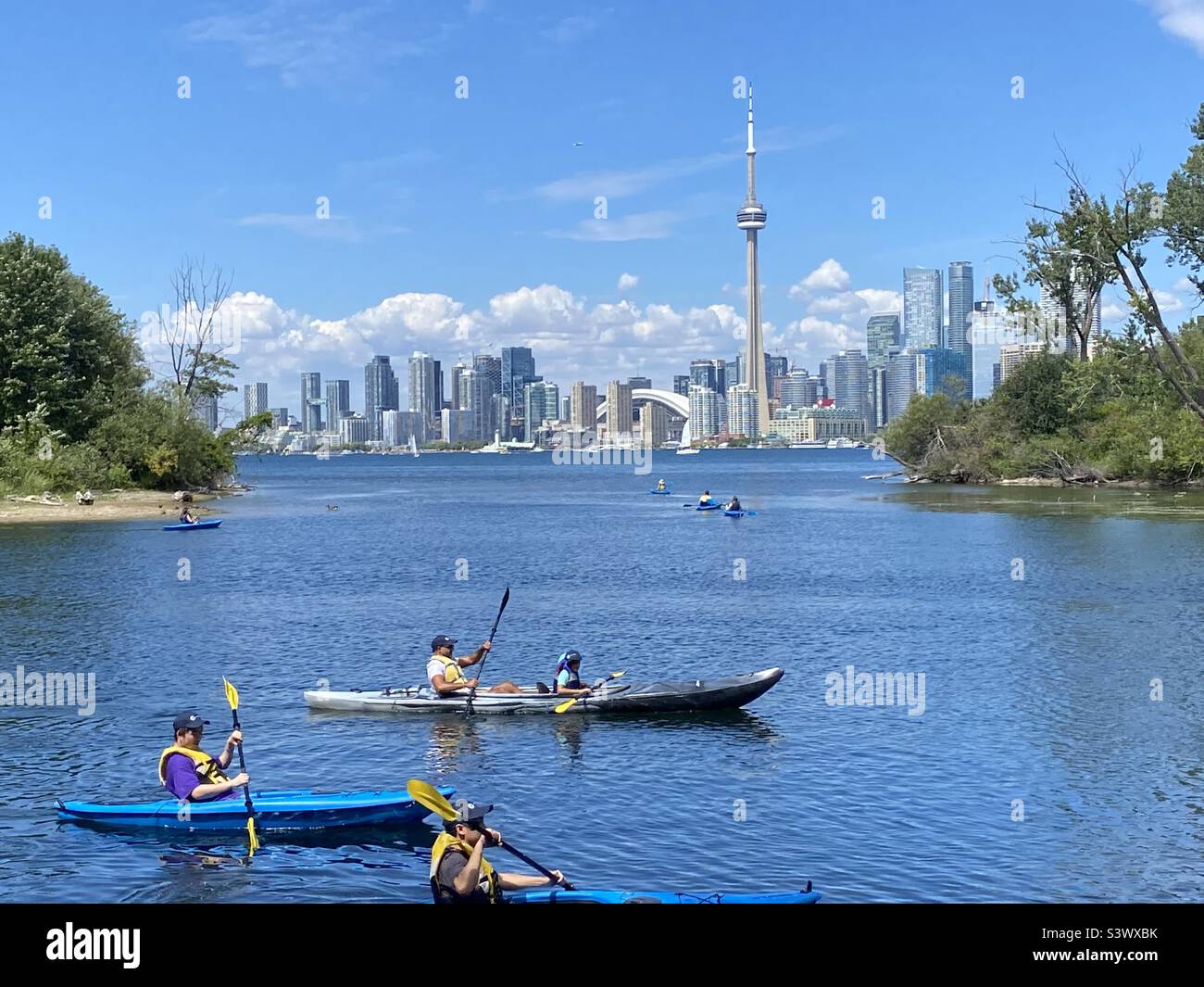 Kayaking with Toronto skyline in the background Stock Photo