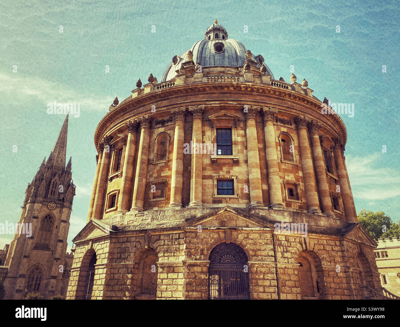 A creative effect image of the Radcliffe Camera Building in Oxford, England. This circular structure is used as a library and reading area by the students of Oxford University. Photo ©️ COLIN HOSKINS. - Smartphone Captured Stock Image
