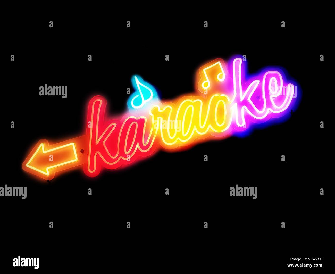 Neon karaoke sign Stock Photo