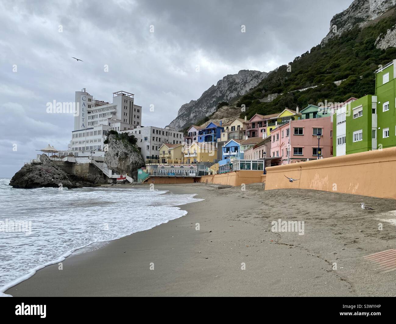 Catalan bay Gibraltar in winter Stock Photo
