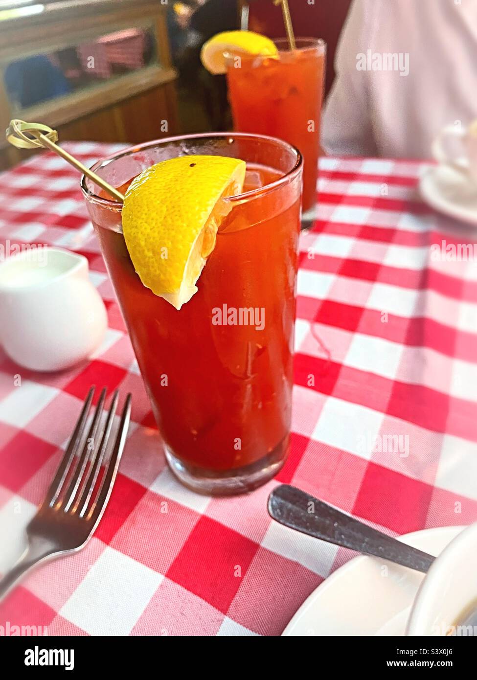 Bloody Marys served at a restaurant in Midtown Manhattan, 2022, NYC, USA Stock Photo