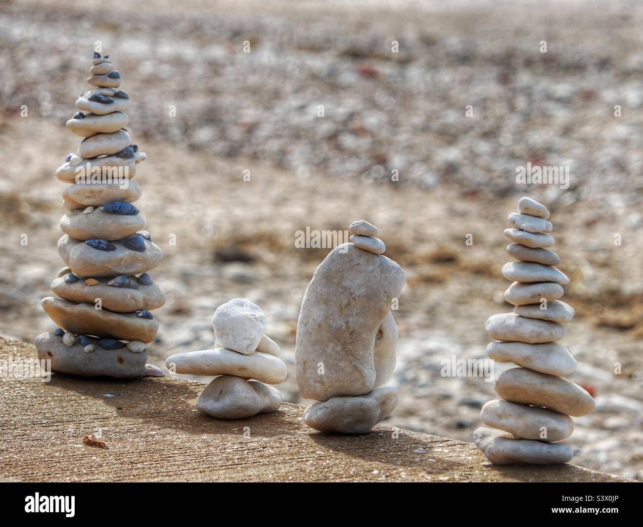 Stacked stones on Hunstanton beach - Smartphone Captured Stock Image