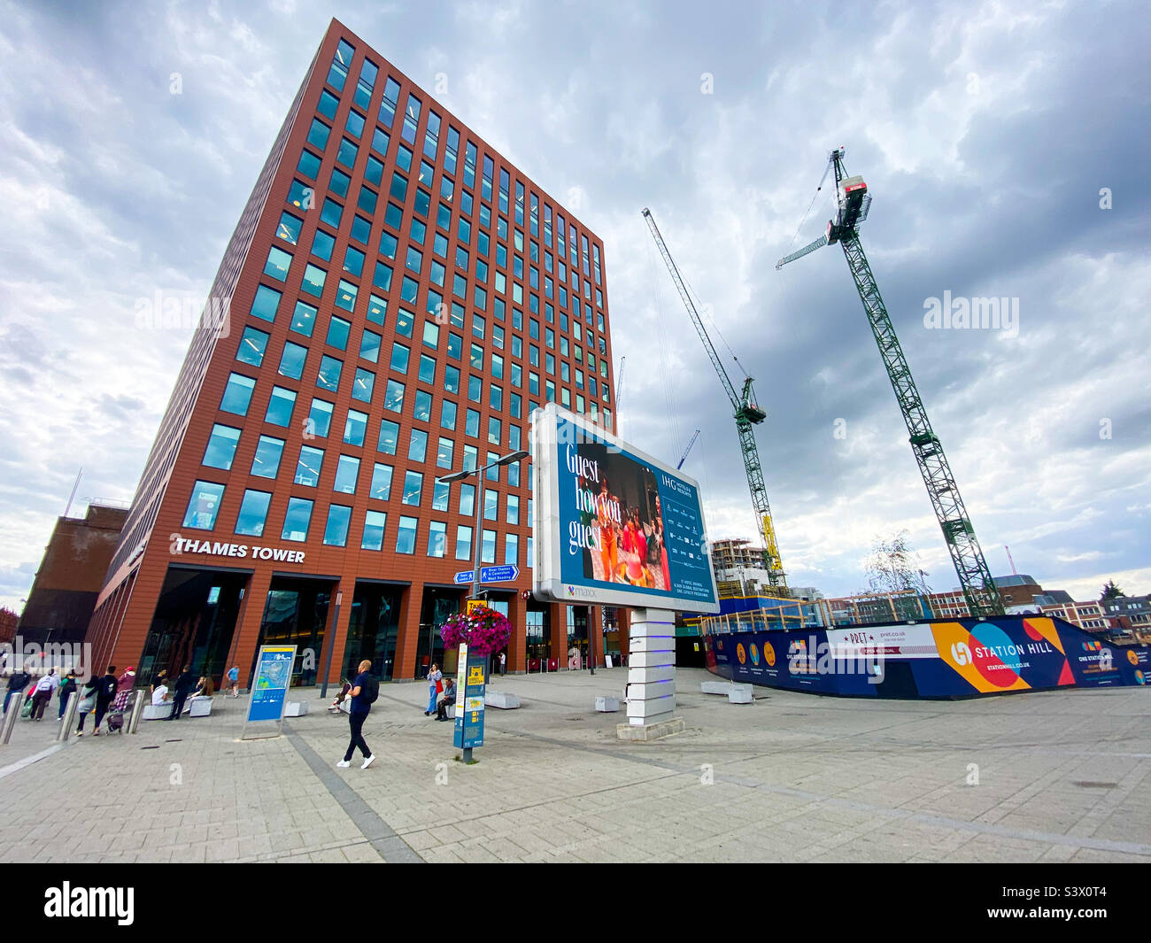 Construction work next to Thames Tower in front of Reading Railway Station in Reading, Berkshire,UL - Smartphone Captured Stock Image
