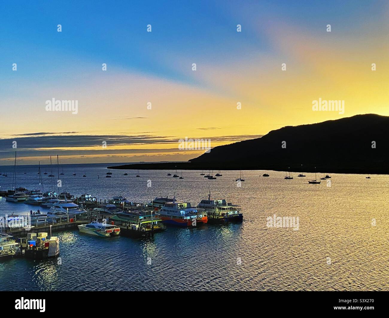 Sunrise at Marlin Wharf in Cairns, Queensland, Australia. Stock Photo