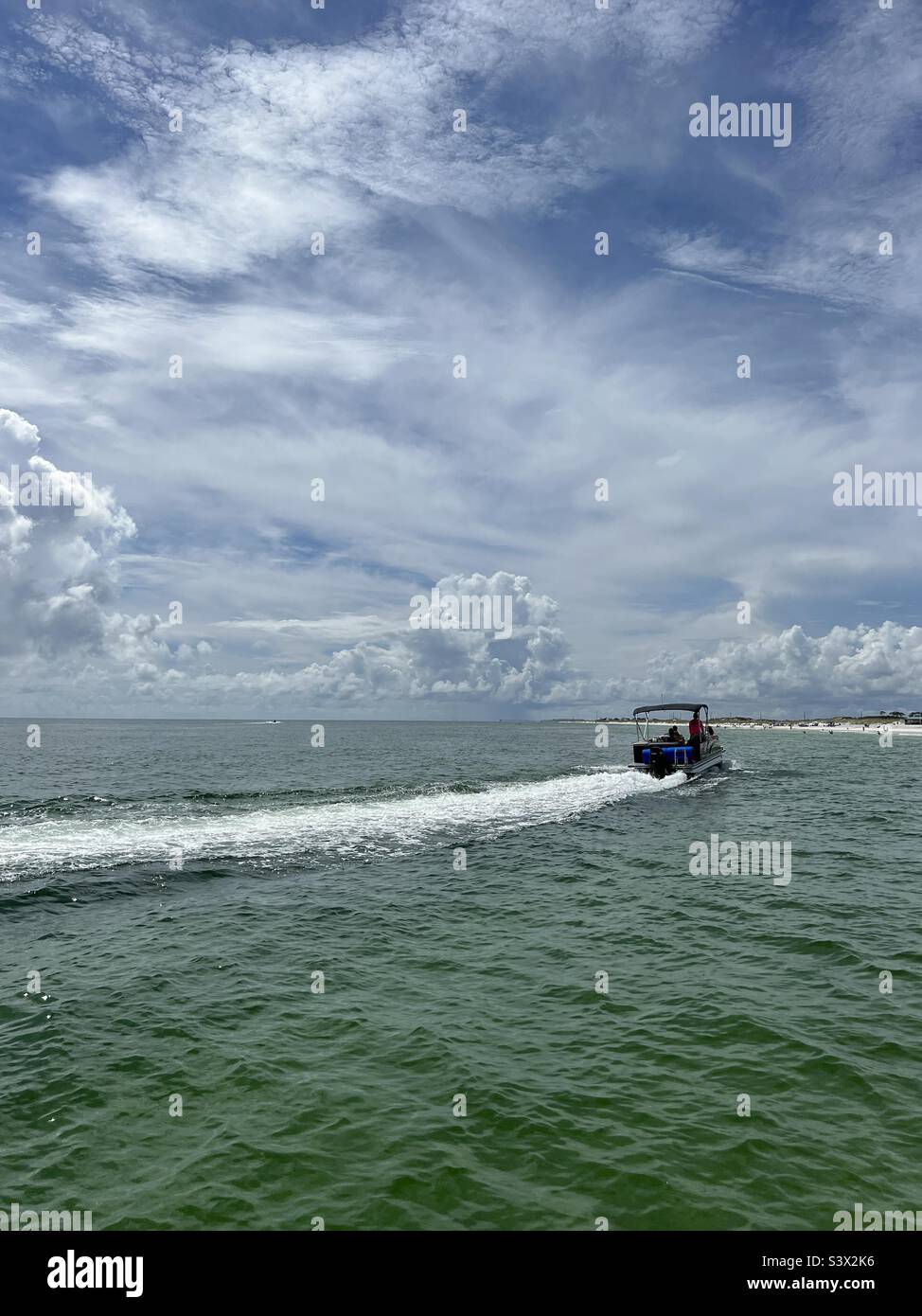 Pontoon boat on the Gulf of Mexico water Florida Stock Photo