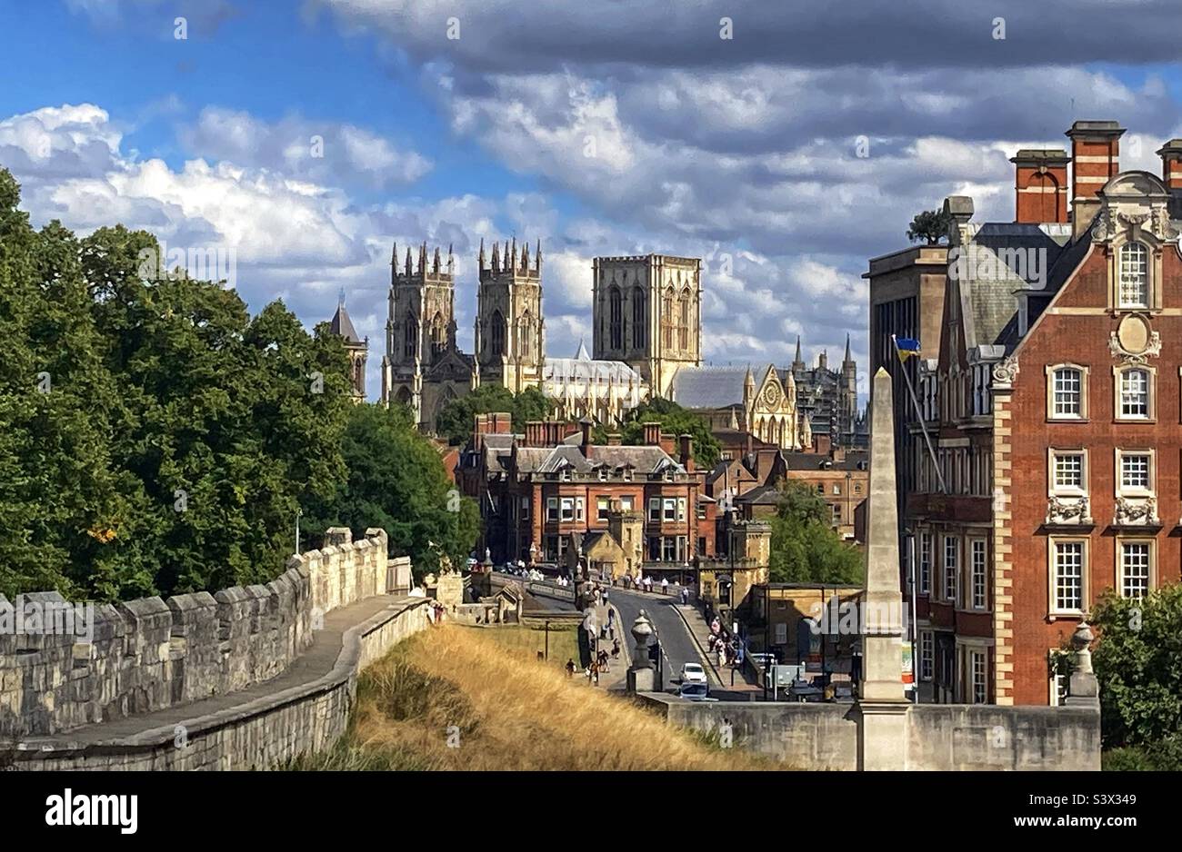 City wall view in York with York Minster and the Grand Hotel - Smartphone Captured Stock Image