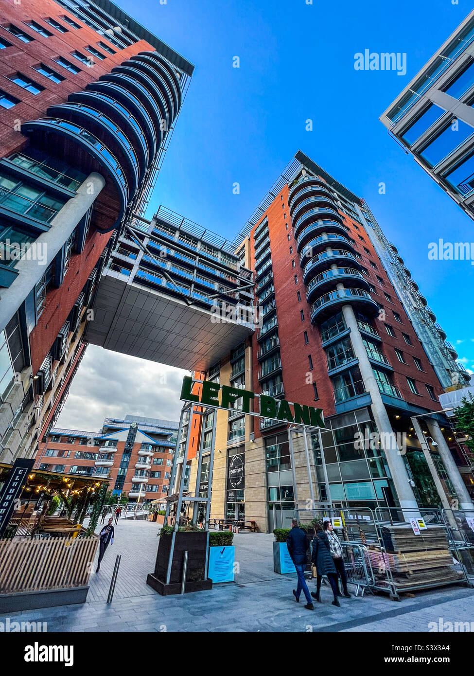 Left Bank bars and apartments in Spinningfields in Manchester UK - Smartphone Captured Stock Image