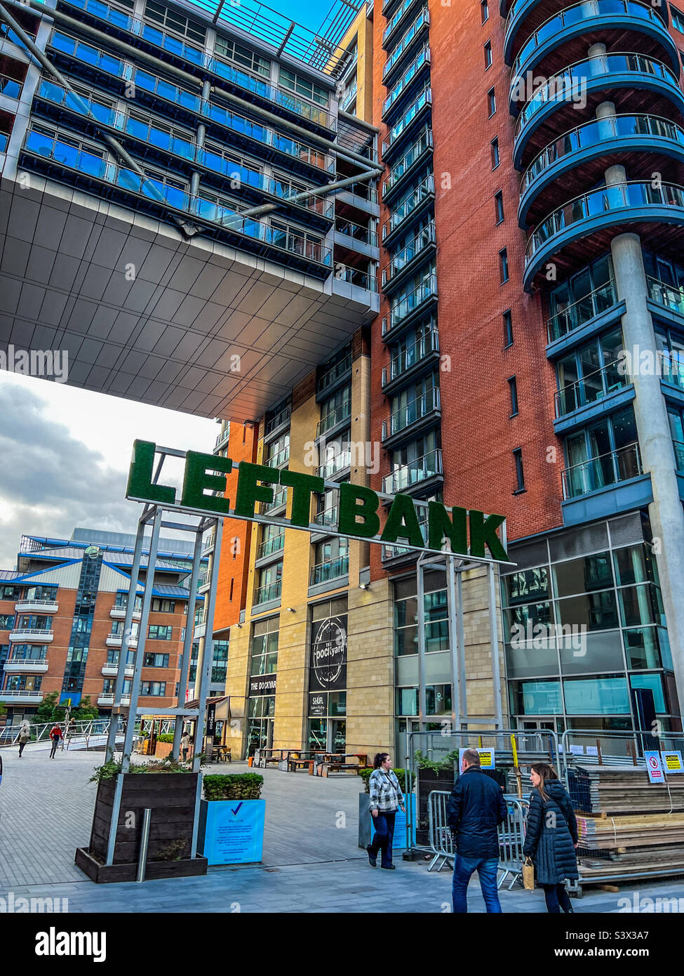 Left Bank bars and apartments in Spinningfields in Manchester UK - Smartphone Captured Stock Image
