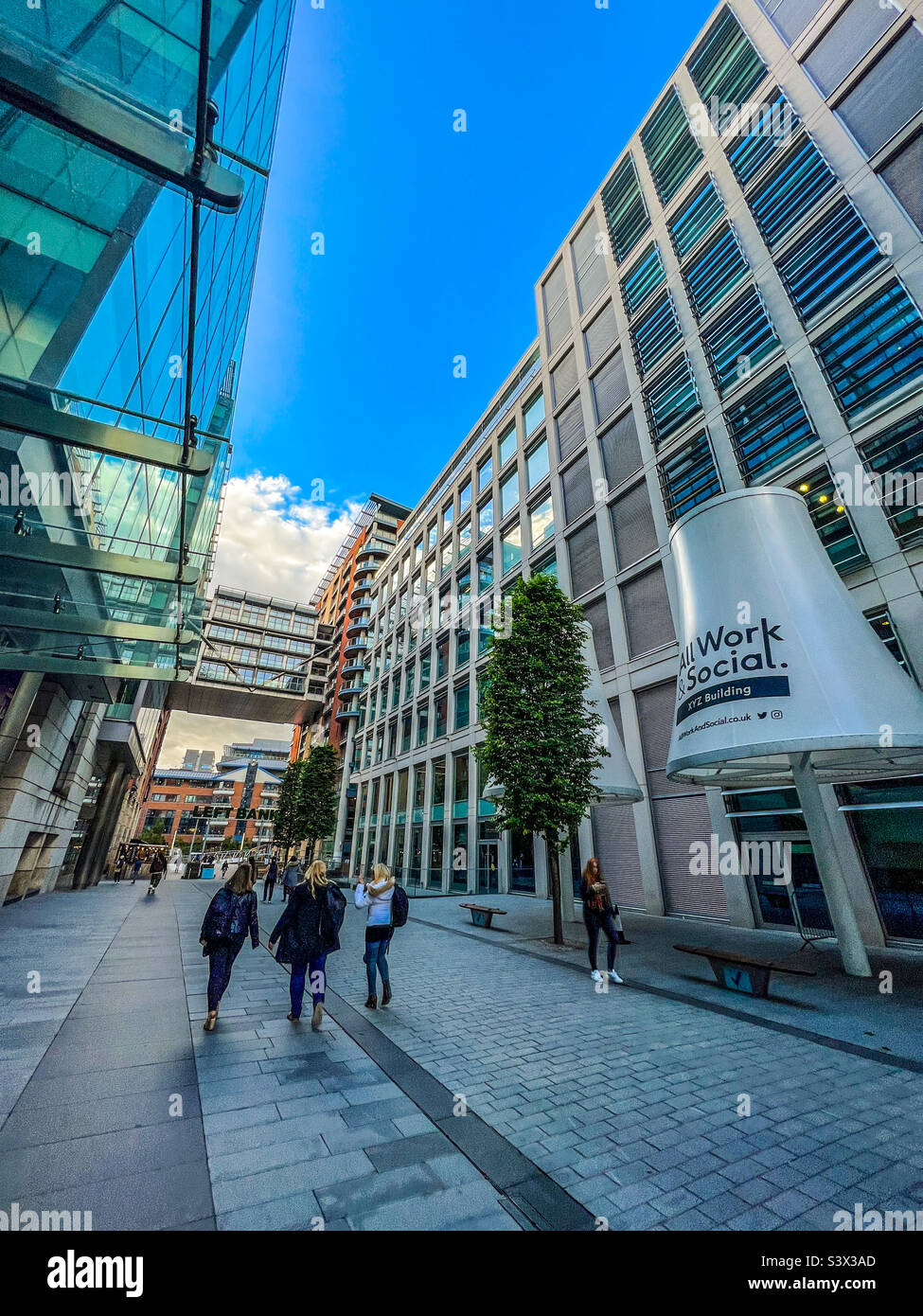 Left Bank bars and apartments in Spinningfields in Manchester UK - Smartphone Captured Stock Image