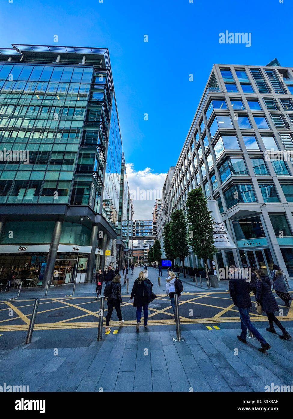 Left Bank bars and apartments in Spinningfields in Manchester UK - Smartphone Captured Stock Image