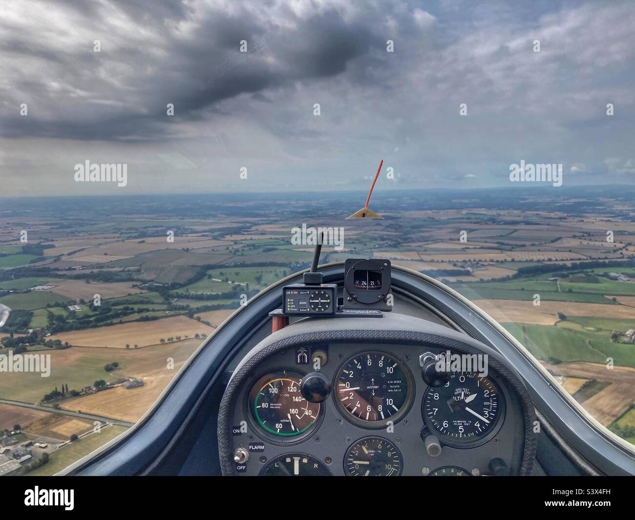 Pilots view from an Air Cadet glider Stock Photo