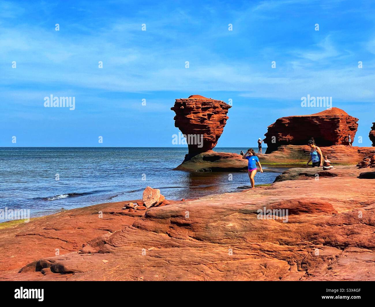 Rock formation called teacup rock along the north shore of Prince Edward Island, Canada. - Smartphone Captured Stock Image