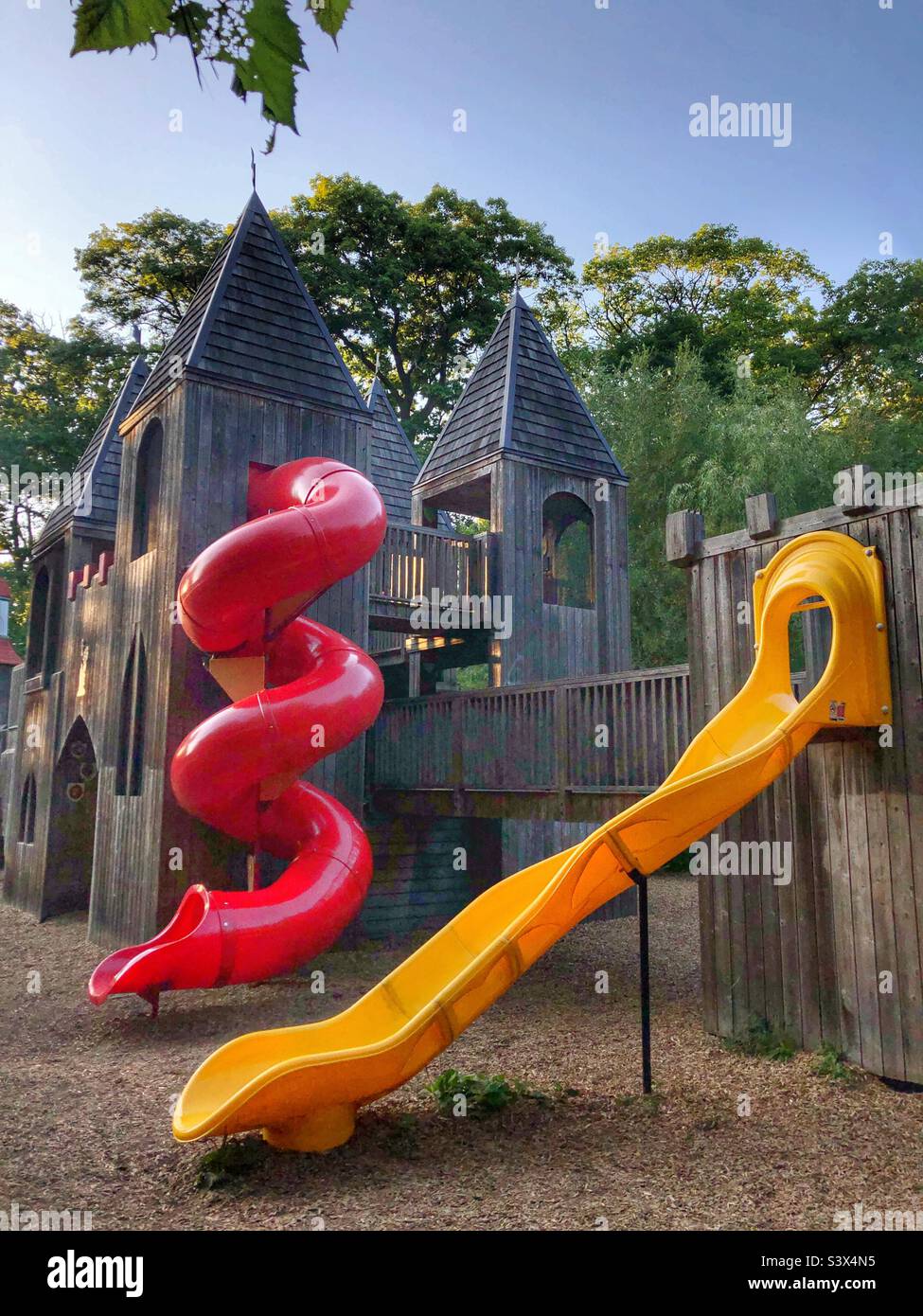 A castle themed children’s playground. Stock Photo