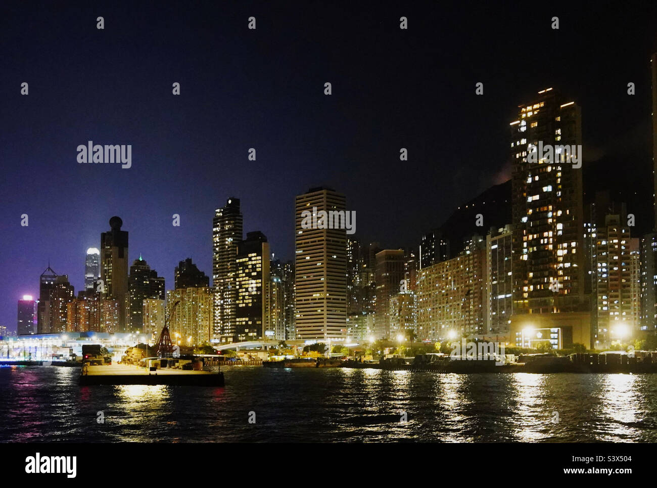 HongKong island skyline at night Stock Photo