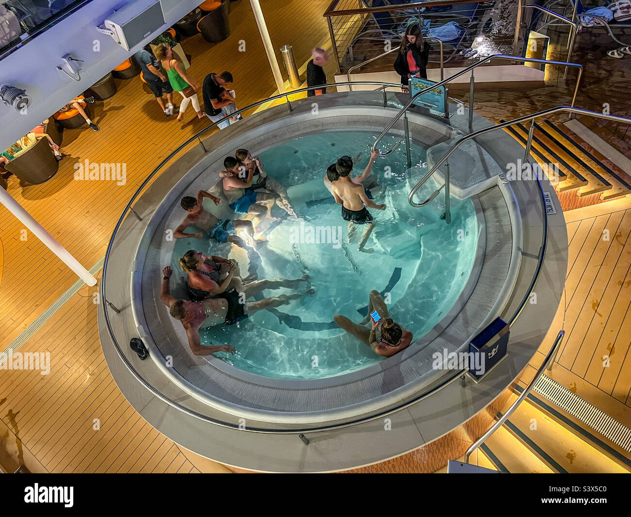 Jacuzzi whirlpool onboard cruise ship at night Stock Photo