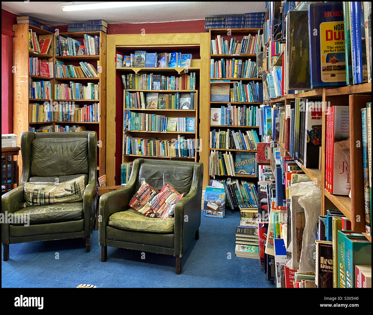 The interior of one of the many book stores in the border town of Hay-on-Wye in the U.K. The town is world renowned for having many book shops as well as it’s annual Literary Festival. Photo ©️ C.H. Stock Photo