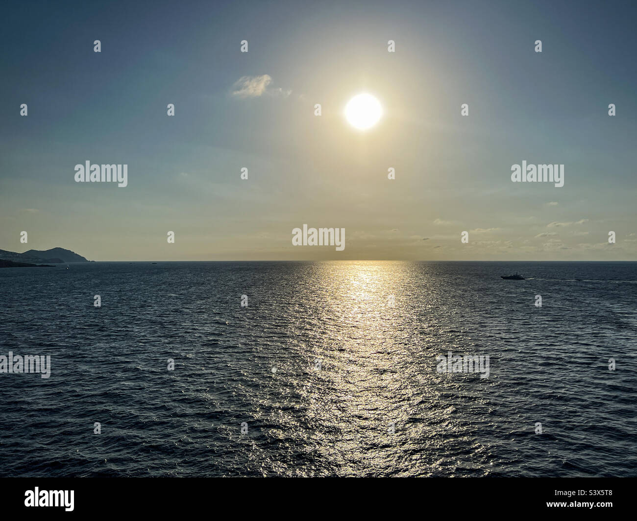 Morning sun in Ibiza looking over the Mediterranean Sea Stock Photo