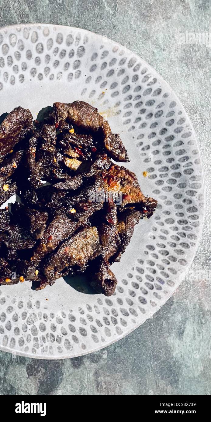 Homemade beef jerky made in an air fryer Stock Photo Alamy