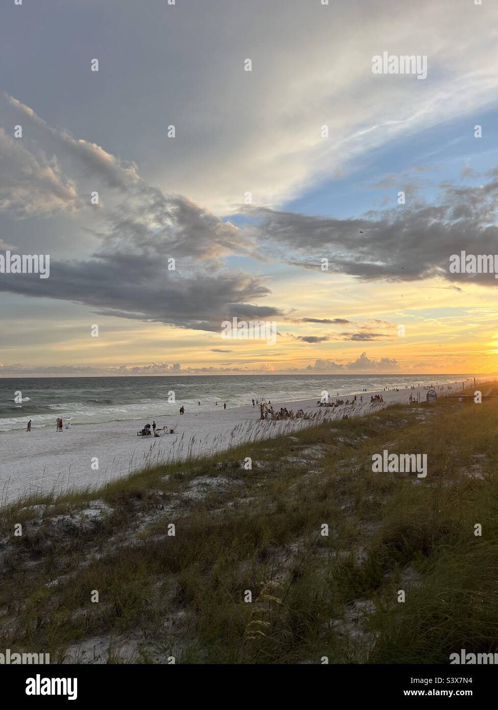 Upper view of Florida white sand beach sunset Stock Photo