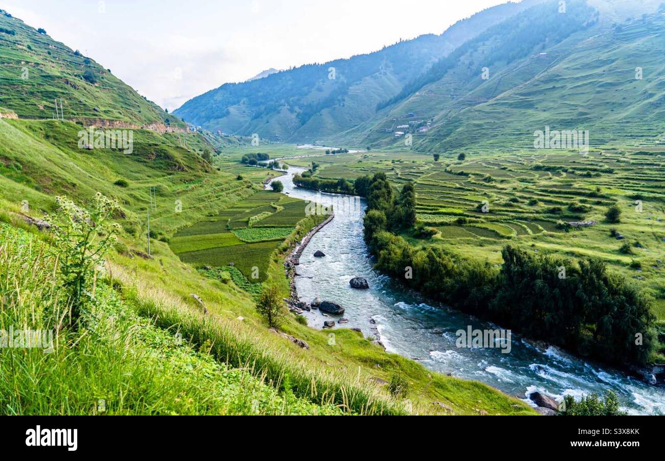 Beautiful greenery landscape view of Sinja river at Jumla, Nepal Stock