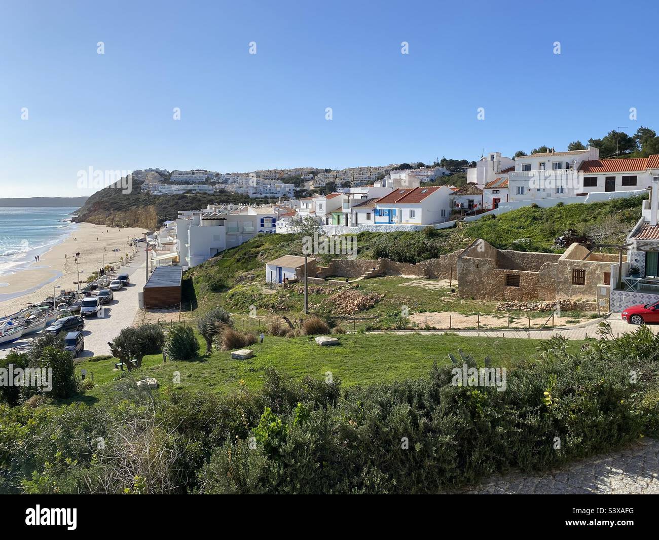 Fishing town of Salema in Portugal Stock Photo