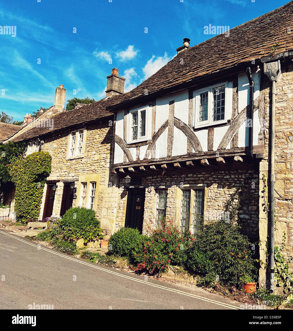 Houses in the picturesque village of Castle Combe in the Cotswolds Wiltshire Stock Photo
