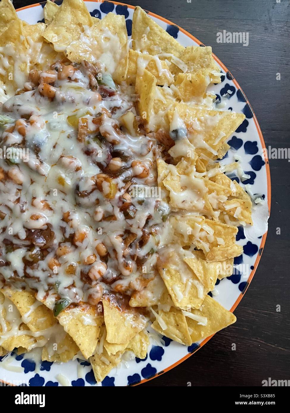 Vegan kebab style meat substitute, baked beans, onion, peppers