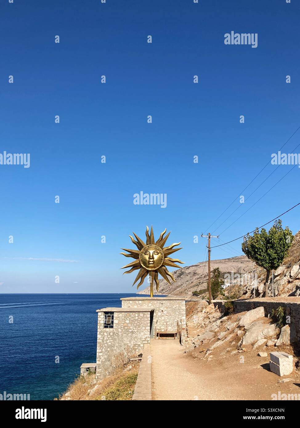 Jeff Koons’ Apollo, at Deste Foundation for Contemporary Art, Hydra, Greece - Smartphone Captured Stock Image