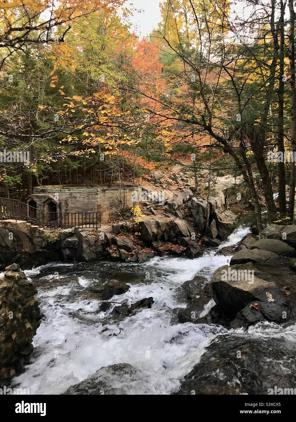 Fall at the Carbide Willson Ruins in Gatineau Park. Stock Photo