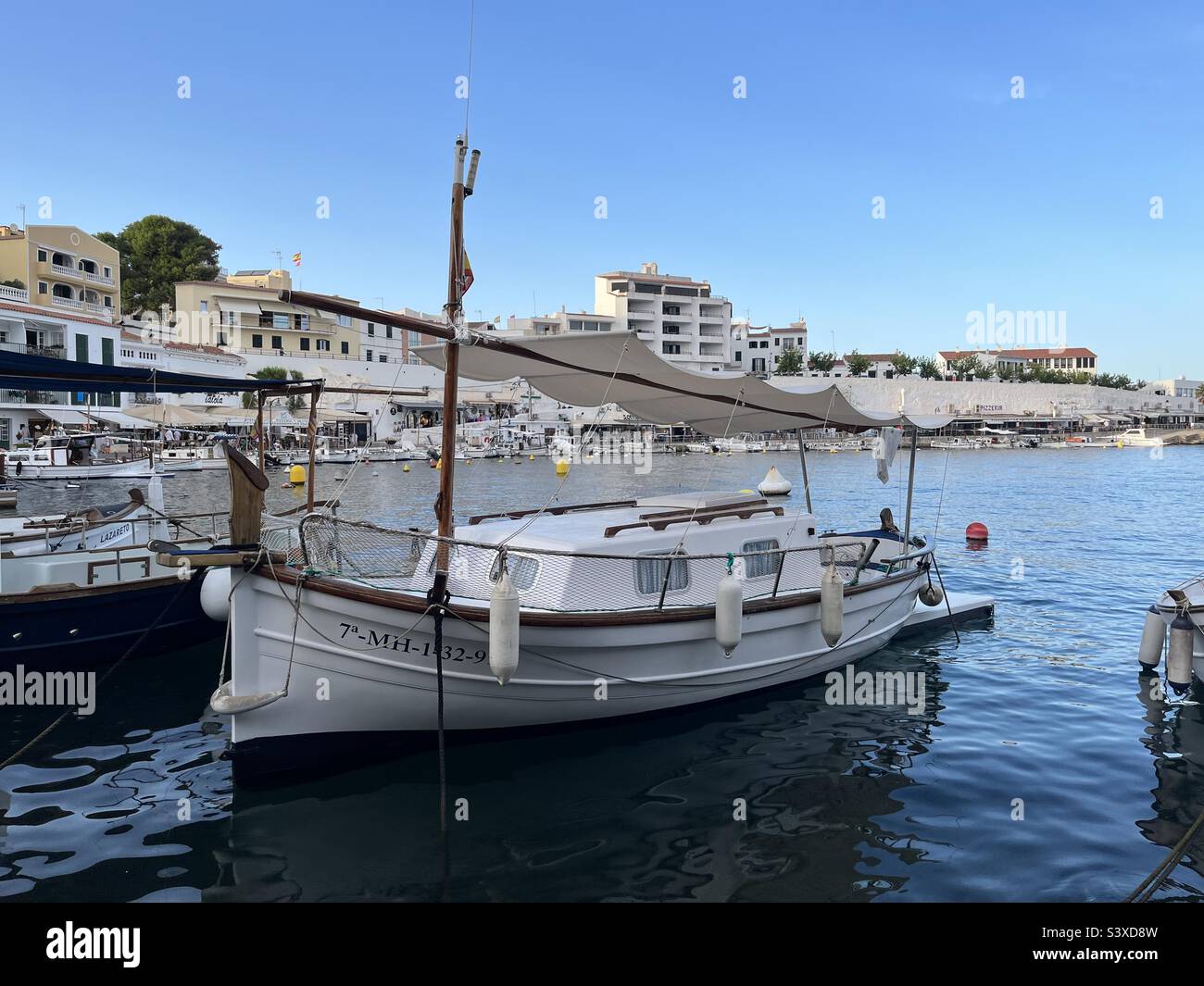 Boats in Cales Fonts, Es Castell, Menorca Stock Photo