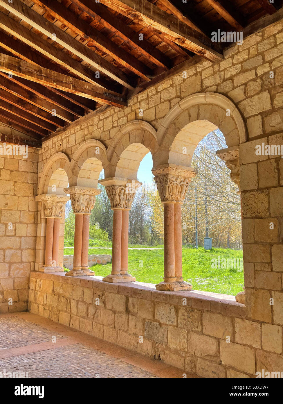 Romanesque portico. Duraton, Segovia province, Castilla Leon, Spain. - Smartphone Captured Stock Image