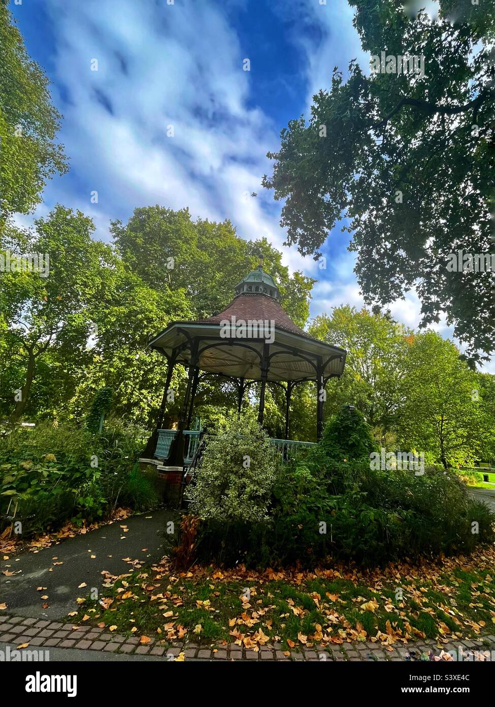 Bandstand in the park. Myatt's Fields Park is a beautiful Victorian park in Camberwell, South East London run by a charity. Autumn 2022. - Smartphone Captured Stock Image