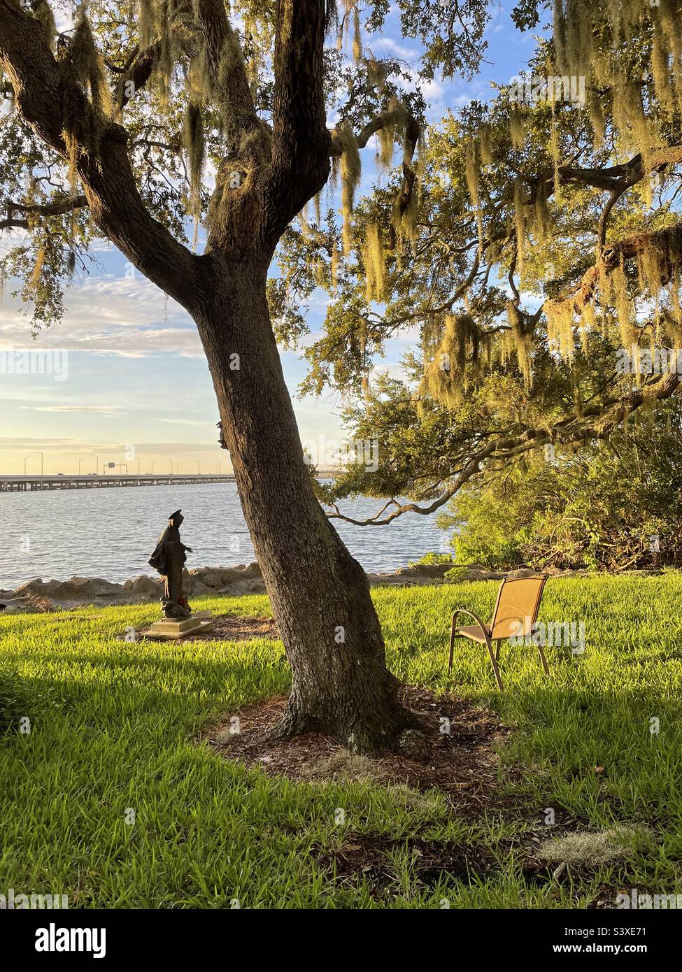Virgin Mary statue shore of Old Tampa Bay Florida USA she is there
