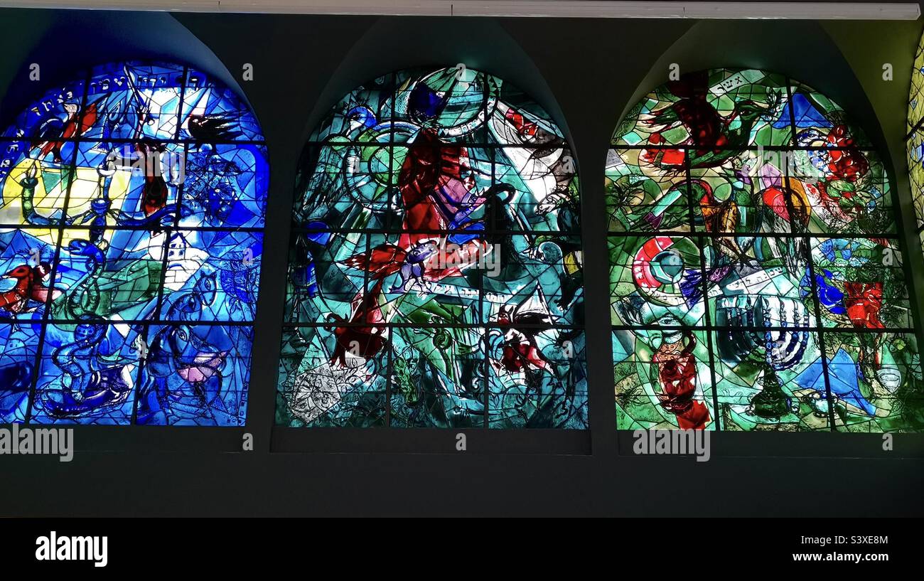 The Chagall windows in the synagogue at Hadassah hospital in Jerusalem