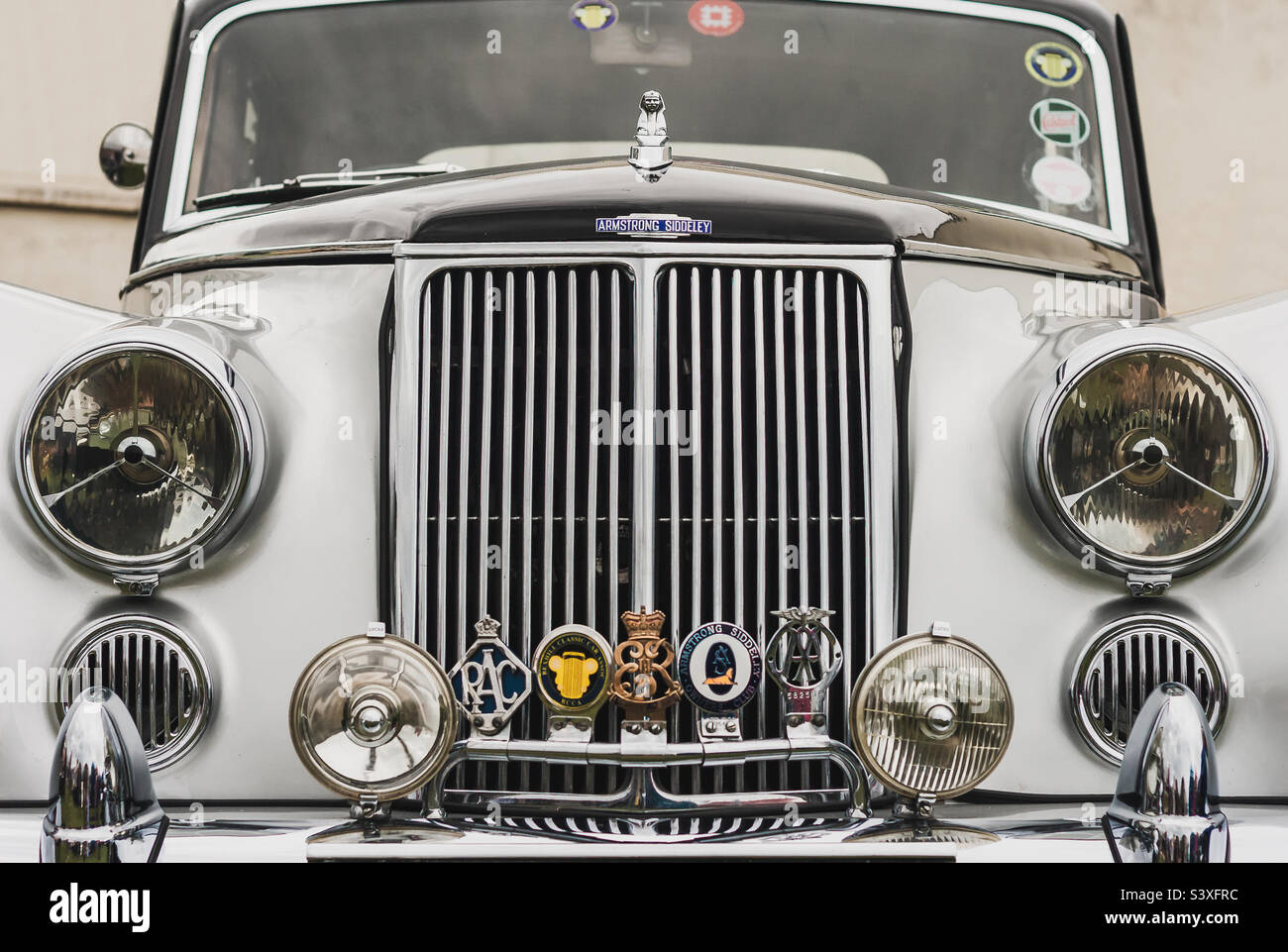 The front of a luxury Armstrong Siddeley vintage car - Smartphone Captured Stock Image