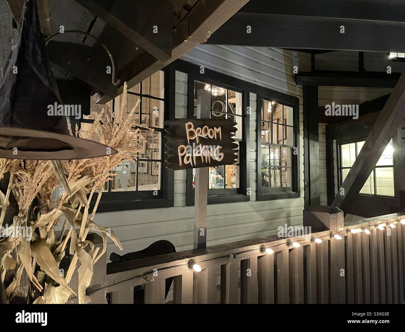 During the annual WitchFest at Gardner Village in the Salt Lake valley in Utah, USA, I spotted this area set aside for the many visitors expected, giving them all plenty of space to park their brooms. - Smartphone Captured Stock Image