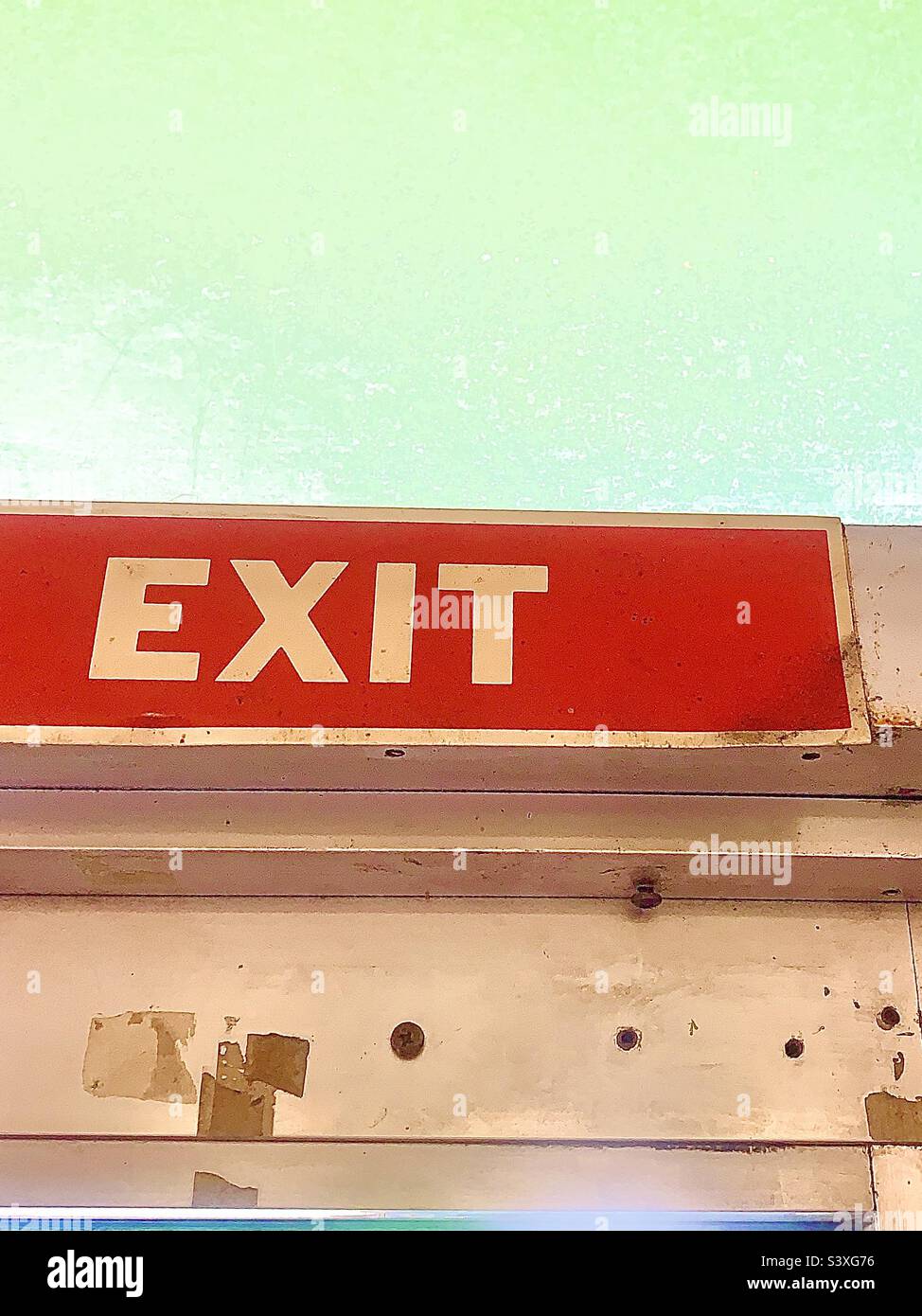 Red Exit Sign with Copy Space - Smartphone Captured Stock Image