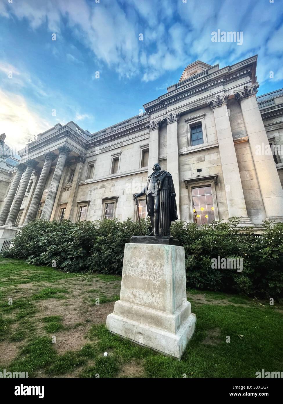Washington statue outside the National Gallery, London Stock
