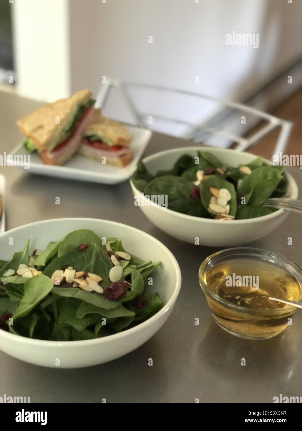 Sandwiches and spinach salad - Smartphone Captured Stock Image