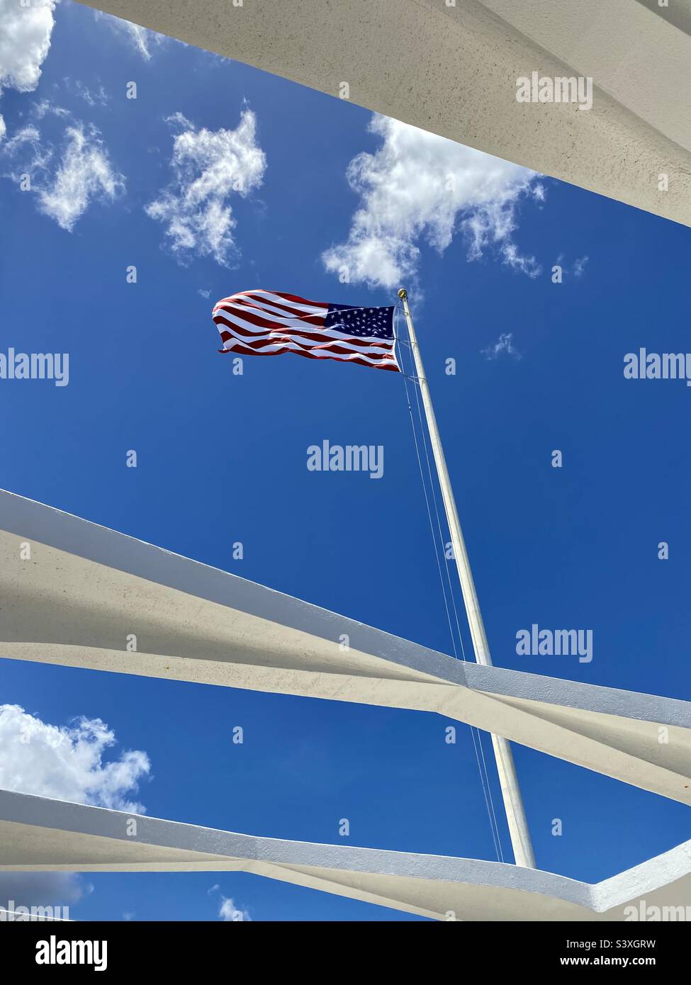 USA, Pearl harbour memorial place flags USS Arizona Stock Photo