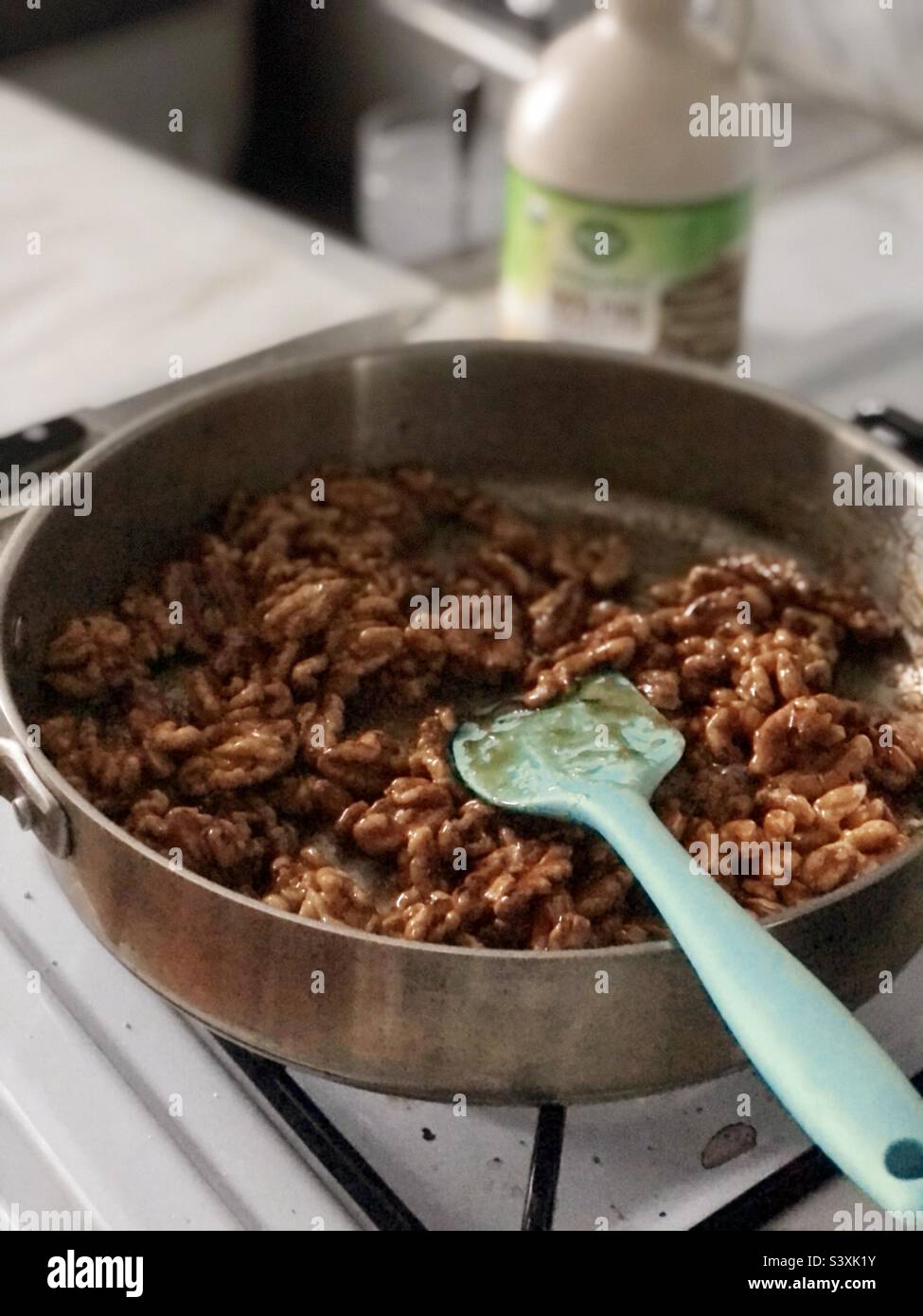 Making maple syrup walnuts - Smartphone Captured Stock Image