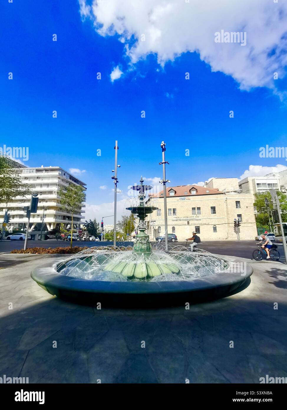 Water fountain at Paris square in Jerusalem, Israel. - Smartphone Captured Stock Image