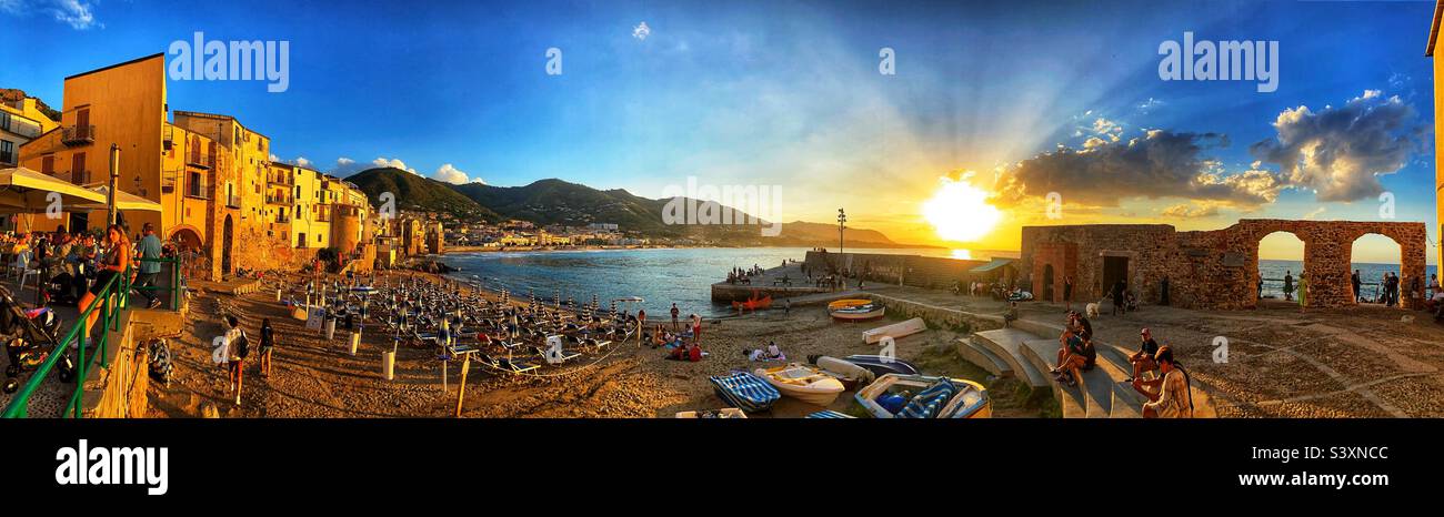Sunsetting at the harbour in Cefalu Sicily - Smartphone Captured Stock Image